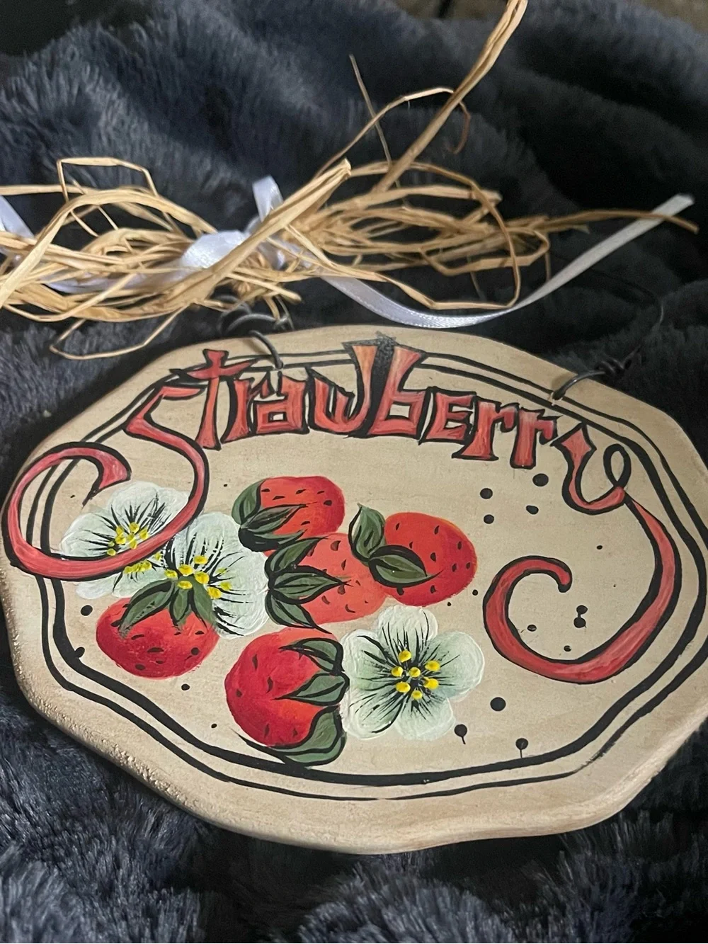 Handcrafted Rustic Strawberry Décor Set – Wooden Plaque & Strawberry Ornament